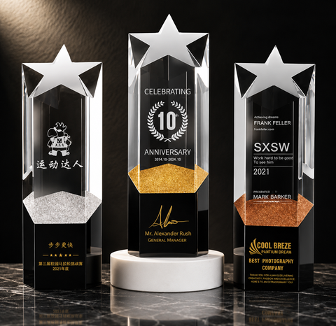 Triple Star Panel Crystal Award Set - custom crystal awards with your logo
